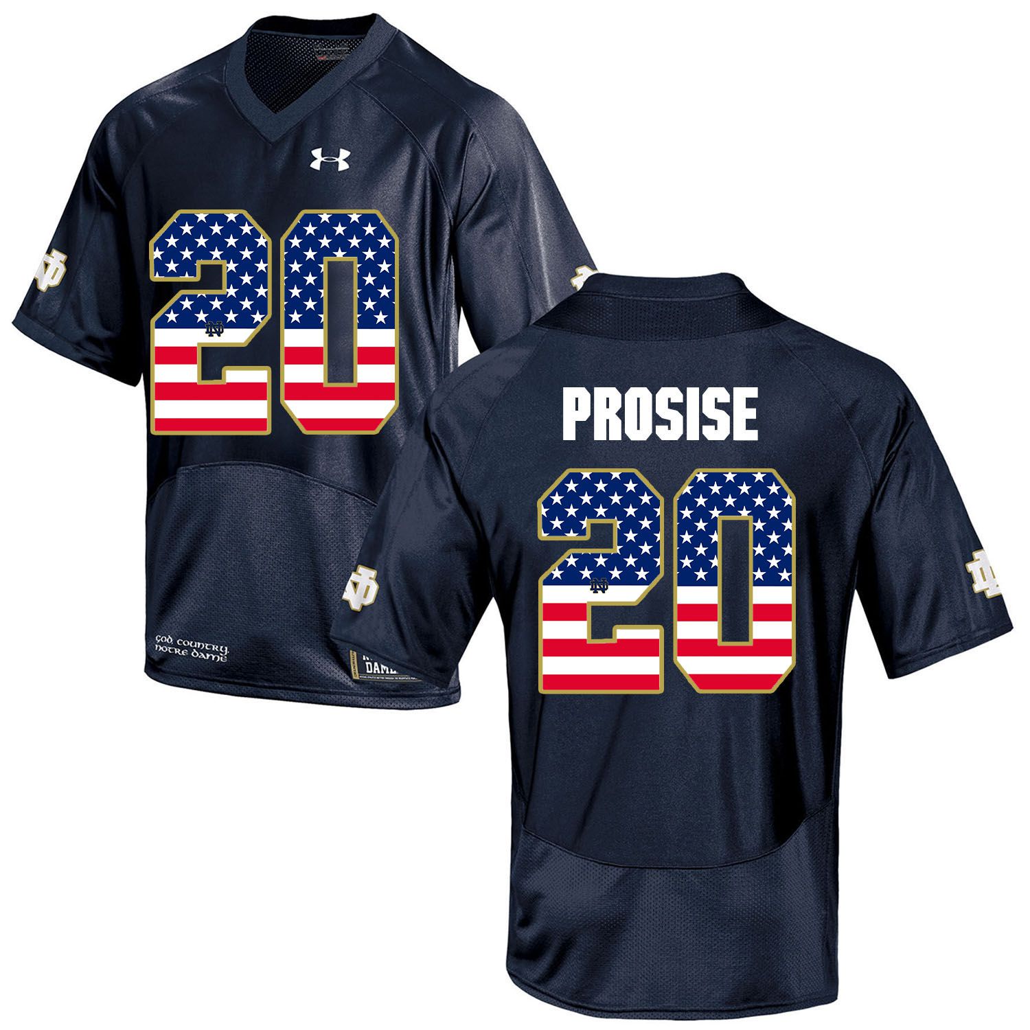 Men Norte Dame Fighting Irish 20 Prosise Navy Blue Flag Customized NCAA Jerseys